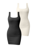 Venta al por mayor de ropa deportiva sin costuras para las mujeres cuello cuadrado Correa ancha vestido de señora