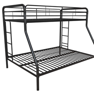 Space-Saving Furniture Twin-Over-Full <strong>Futon</strong> <strong>Bunk</strong> <strong>Bed</strong> With Metal Frame and Ladder, Black - Product Image 1