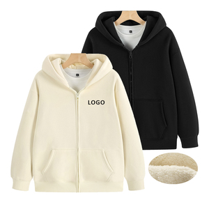 Custom Logo 500gsm Thick Heavyweight Pullover Hooded Sweatshirt Jacket Coat Winter Casual Full Zip up Sherpa Lined Hoodie