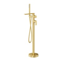 Robinet de baignoire autoportant en laiton brossé gris fusil, rotatif, à montage encastré, mitigeur céramique eau froide et chaude pour appartement