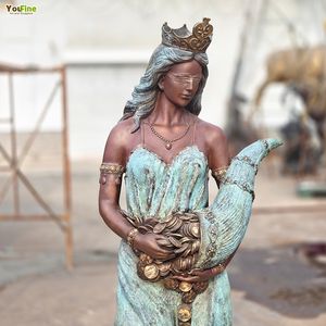 Statua in Bronzo a Grandezza Naturale di Fortuna con Occhi Coperti, Scultura della Dea Greca Romana con Cornucopia per Arredamento Casa e Giardino - Product Image 2