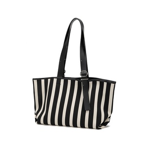 European American Casual <b>Canvas</b> <b>Tote</b> Bag Large Capacity Striped Zipper Women's Shoulder Commuting Beach Polyester All Tanjing - Product Image 2