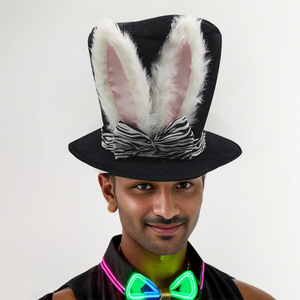 Sombrero <span class=keywords><strong>de</strong></span> Conejo <span class=keywords><strong>de</strong></span> Pascua con Orejas y Lazo <span class=keywords><strong>de</strong></span> Cebra, Sombrero <span class=keywords><strong>de</strong></span> Disfraz <span class=keywords><strong>de</strong></span> Conejo <span class=keywords><strong>de</strong></span> Peluche Negro para Fiestas, Halloween y Eventos Temáticos - Product Image 1