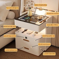 Table de chevet intelligente avec recharge sans fil, mini-réfrigérateur pliable en bois moderne avec tiroir, table basse, mobilier de chambre à coucher