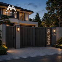 Puerta de Entrada Automática de Aluminio de Lujo, Puerta Doble Abatible Eléctrica con Puerta Peatonal para Entrada de Jardín de Villa Moderna
