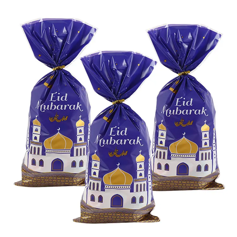 Müslüman ramazan Kareem şeker ödül çantası İslami cami hediye bisküvi çerez çanta Eid Mubarak plastik Goodie Favor çanta