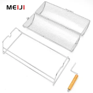 Best Selling Outdoor Barbecue Cage Cook Grill Durable BBQ Net Rolling Barbecue Basket For Portable Outdoor Camping
