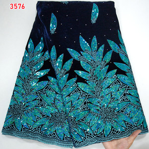 Tissu en dentelle de velours africain de luxe 3576 avec paillettes, tissu en dentelle française épaisse de haute qualité pour la couture de robes de mariée - Product Image 6