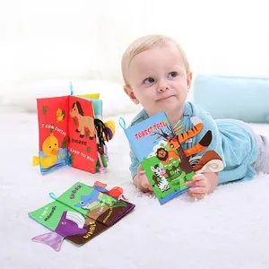 3pcs Learning Educational Cartoon Books Newborn Soft Fabric Waterproof Animal Tail Cloth Books For Baby