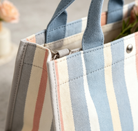 Sac fourre-tout en toile recyclable à rayures colorées avec poignée non tissée longue, petite taille pour femme, usage quotidien et PC