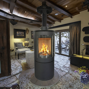 Poêle à bois rond autoportant en acier pour chauffage intérieur, idéal pour appartement, hôtel, villa - Product Image 3