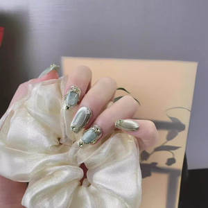 Nouvelles Faux Ongles Press-On Élégantes Entièrement Faits Main Pré-Conçues avec des Accents Éclatants en Cristal Teal Effet Œil de Chat et Motifs <span class=keywords><strong>Étoilé</strong></span>s - Product Image 2