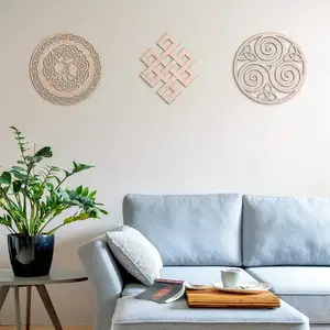 Celtic Knot Wood Wall Art Set Triple Helix Ornament Irish Symbols Love-Themed Peach Decoration Wall Art