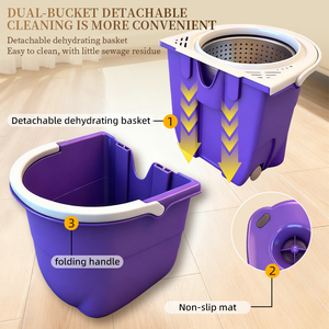 Produit ménager le plus vendu : Ensemble balai et seau pour nettoyage de sols secs et humides avec manche en acier inoxydable - Product Image 2