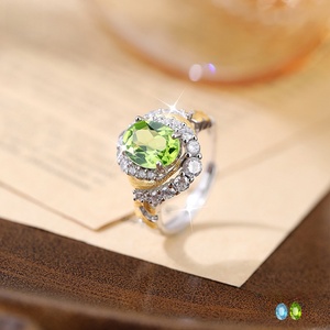 Anillo vintage de plata 925 chapado en oro, cepillado, bicolor, con piedra de cristal natural de corte ovalado de 7*9 mm, joyería llamativa para mujer. - Product Image 2