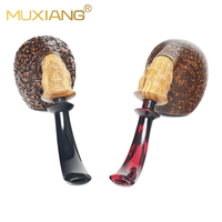 MUXIANG Pipe à tabac vintage en bois de bruyère laqué, forme œuf, style italien, avec tige en bois d'olivier et embout buccal en ébonite