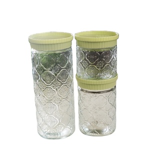 Pots en verre de cylindre de luxe de garde-manger commercial capacité de 500ml taille personnalisable épices sûres de nourriture hermétiques empilables peu encombrantes - Product Image 1