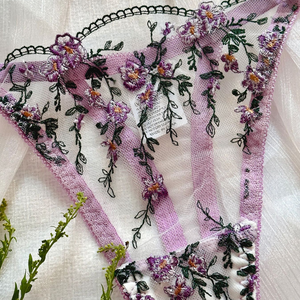 Wholesale Floral Embroidery Lingerie Set Sexy Sheer Mesh Underwire Bra and Thong Panties Set 2 Piece Elegant Lace <b>Underwear</b> Set - Product Image 6