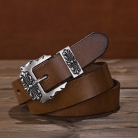 Ceinture en cuir de vachette premium WIZNEERK, boucle ardillon en alliage vintage, légère et durable, largeur 3,3 cm, vente en gros transfrontalière