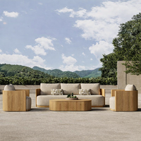 Ensemble de canapés de jardin de luxe, canapés d'extérieur modernes pour hôtel, canapé en bois en forme de L, meubles de patio en teck, ensemble de jardin imperméable et résistant au soleil