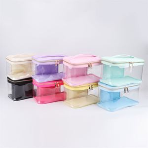 Sac cosmétique personnalisé réutilisable, écologique, à double fermeture éclair, en PVC transparent, tendance, durable, avec motif de lettres brodé, doux - Product Image 2