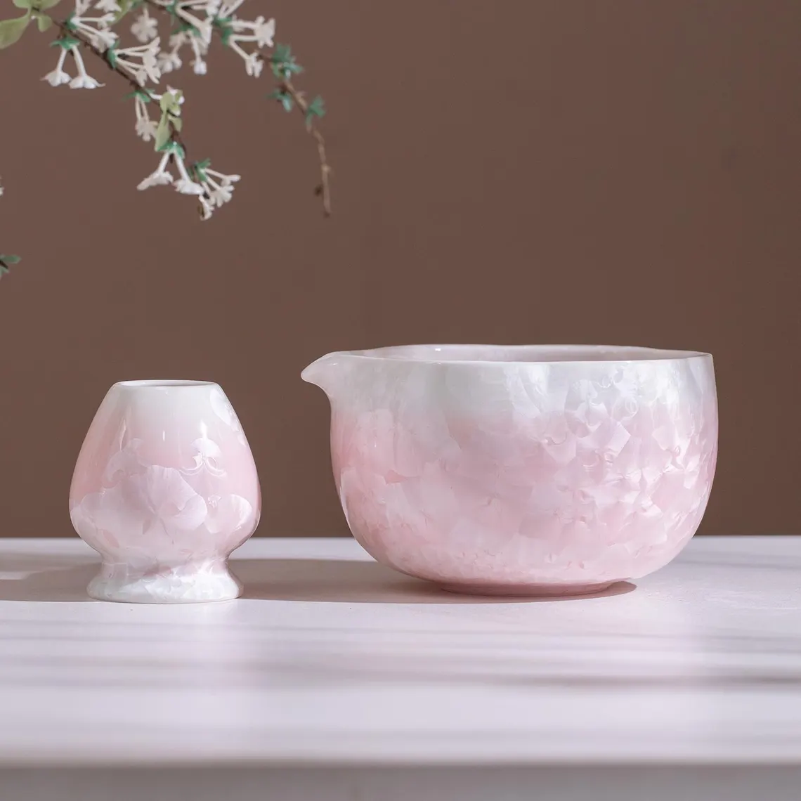 Cuenco y soporte rosa