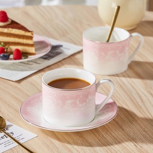 Ceramic Coffee <b>Cup</b> <b>and</b> <b>Saucer</b> with Gold Rim - Gradient Texture Tea <b>Cup</b> for Afternoon Tea - Product Image 4