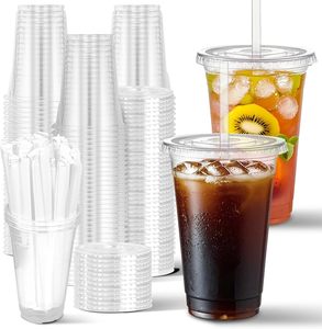 Clear Disposable Plastic <b>Cups</b> 12-32 Oz with Lids Custom Logo for <b>Cold</b> Beverages & Coffee/Tea - Product Image 1