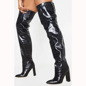 Stone Print Women Over Knee High <b>Boots</b> Thigh High Slip-on <b>Boots</b> for Women Big Size 43 High Chunky Heel Long Booties - Product Image 5