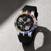 Montre à quartz avec boîtier en alliage serti de diamants, 45 mm, cadran grand format, aiguilles tendance, résistance à l'eau 30 m, bracelet en silicone lumineux