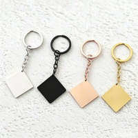 Ywyougang Porte-clés carré en métal mat 4 couleurs, gravable au laser, étiquette vierge pour logo personnalisé, souvenir