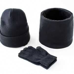 Ensemble de trois pièces en fibre acrylique personnalisée, épaisse et chaude, bonnet, écharpe, gants tricotés - Product Image 1