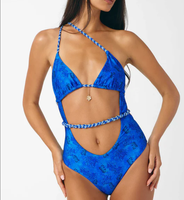 Nouvelle Tendance Maillot de Bain Une Pièce Femme à Bretelles Tressées Imprimées, Dos Ajustable, Coupe Haute, en Tissu RPET, Vêtement de Plage, Vente en Gros Personnalisée