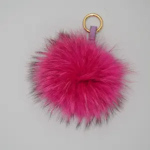 Xj Groothandel Voor Handtassen Wasbeer Bont Ballen Rose/Rood Echt Bont Sleutelhanger Pom