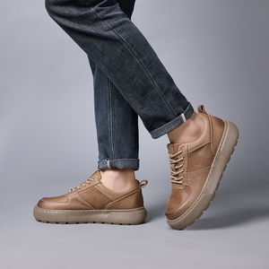 Baskets rétro pour hommes en cuir de vache véritable, basses, à lacets, avec semelle compensée pour la saison printemps-automne - Product Image 3