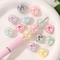 Perles rondes en résine, perles à paillettes irisées pour la fabrication de bijoux, breloques pour stylos, chaînes de téléphone, bracelets, accessoires de bricolage, vente en gros