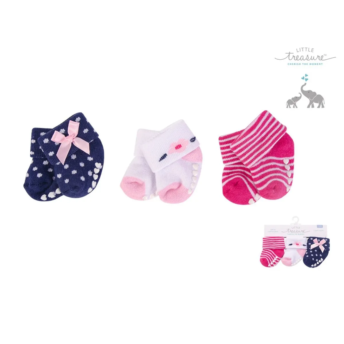 Little Treasure Baby Socks Set - 3 PK Baby Girls Terry Socks with Non-skid Cotton Fabric No.76223CH