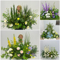 S514 Composition florale artificielle sur sol en soie rose personnalisée avec roses pour décoration de mariage et de fête