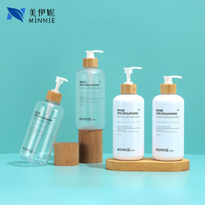 Botella de loción PET redonda negra esmerilada Minnie de 500 ml con cabezal de bomba de bambú para productos de cuidado diario - Product Image 2