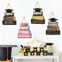 Plaque murale en bois Art Déco pour la saison des diplômes, en forme de chapeau de graduation, trois couches, poudre noire et or, design moderne et simple