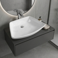 Lavabo sur pied en porcelaine à double face lisse, grande capacité, pour salles de bain d'hôtels et villas