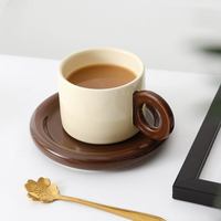 Tasse à café en céramique bicolore, aspect haut de gamme, ensemble commercial, style nordique, ensemble tasse et soucoupe