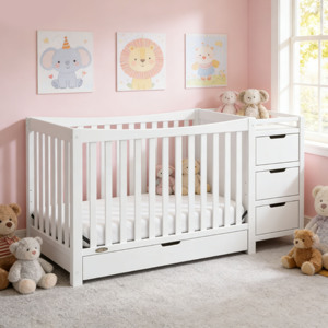 Cuna 3 en 1 de Madera de Pino de Alta Calidad al por Mayor, con Cambiador, en Color Blanco, con Tres Posiciones Ajustables para la Altura del Colchón - Product Image 3