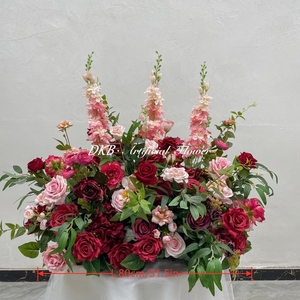 DKB Vendita all'Ingrosso Decorazione Floreale Realistica per Corridoio Nuziale Fiori Artificiali Bordeaux e Rosa per Passaggio Nuziale - Product Image 2