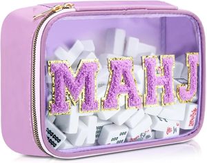 Sac de rangement pour Mahjong de grande capacité, transparent, multifonctionnel, multicolores, avec lettres brodées, pour ranger les tuiles de Mahjong - Product Image 5