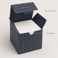 Boîte cadeau rigide géométrique bleu marine mat avec impression personnalisée pour montres et bijoux, carton pliable à extrémités rabattables, emballage de luxe haut de gamme