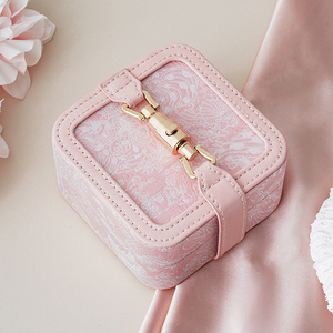 JINSKY Modern Luxury Jacquard Embroidery Rectangle High Grade Earring Ring Organizer Elegant Trinket Storage Case Wholesale - Product Image 4