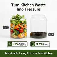 Compostador Automático de Cocina de Acero Inoxidable con Capacidad de 3L, Filtro de Carbón de 1000g, Sistema Antiolores, Reciclador de Residuos de Alimentos para Encimera