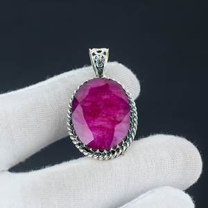 จี้เงินแท้ 925 ประดับพลอยทับทิมแคชเมียร์คลาสสิก พร้อมกรอบเงิน ราคาขายส่งสำหรับผู้หญิง - Product Image 3