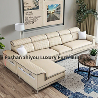 Grand canapé de salon pour appartement, style crème, moderne, simple, en forme de U, 4 mètres, tissu technique lavable, interface USB